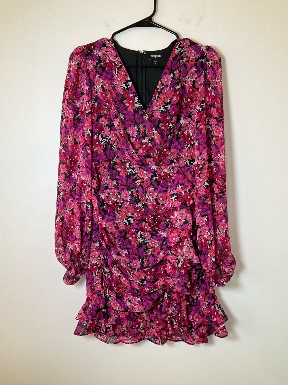 NWT Express Floral Ruffle Mini Dress Pink Purple XS